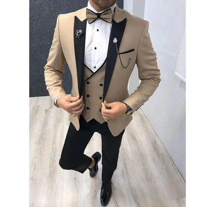 Yellow 3 Pieces Men Suits Custom Made Latest Coat Pant Designs Fashion Wedding Grooms Suit Jacket