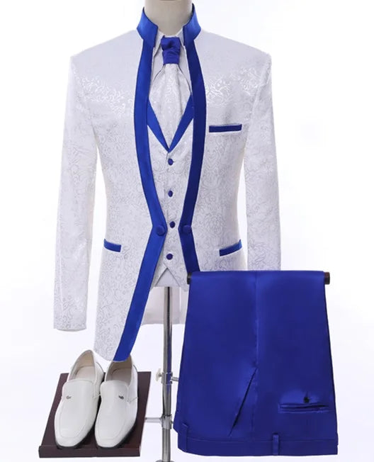 Embossing Slim Fit Wedding Tuxedo for Groom 3 Piece Men's Suits Jacket Waistcoat with Pants Notched Lapel Male Costume Coat