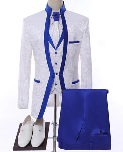 Embossing Slim Fit Wedding Tuxedo for Groom 3 Piece Men's Suits Jacket Waistcoat with Pants Notched Lapel Male Costume Coat