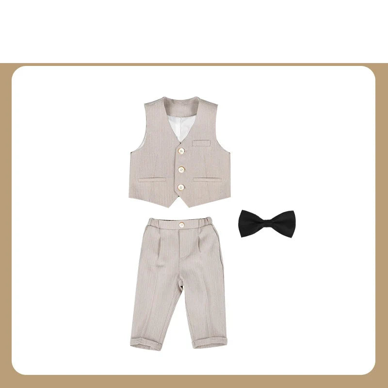 Baby Boys 1 Year Birthday Set Kids Wedding Suit Child Jacket Vest Pants Photograph Suit Children Wedding Performance Party Dress