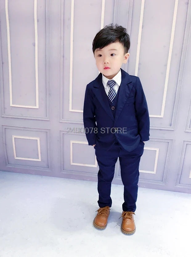 Flower Boys Formal Anzug Suit Kids Wedding Party Dress Blazer Vest Pants Bowtie 4pcs Child Tuxedo Prom Performance Costume