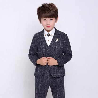 Flower Boys Formal Wedding Suit Kids Japan Style Jacket +Pants+Vest+BowTie 4Pcs Tuxedo Suit Kids Party Host Costume