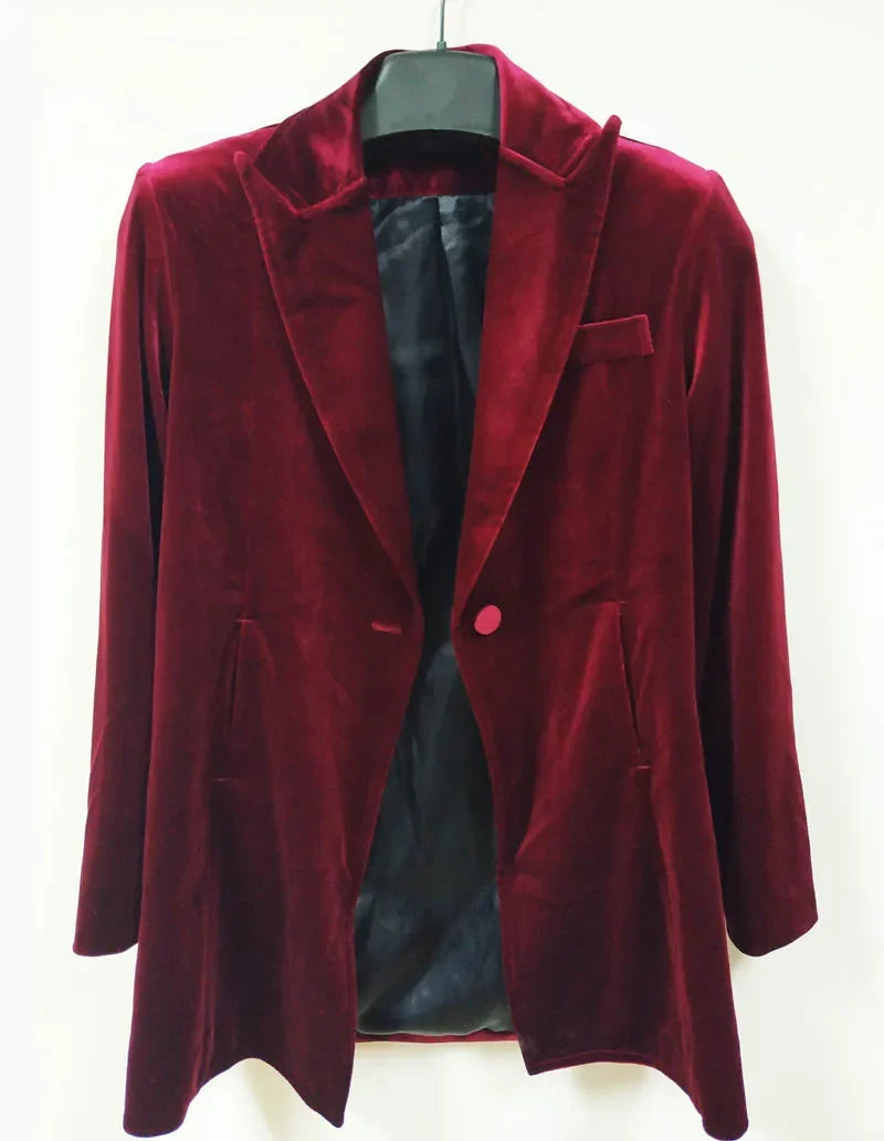 New Female High Quality Chic Tops Europe women's velvet blazer Slim Fit Long OL jacket Ladies Blouses Suit Coat Free Shipping