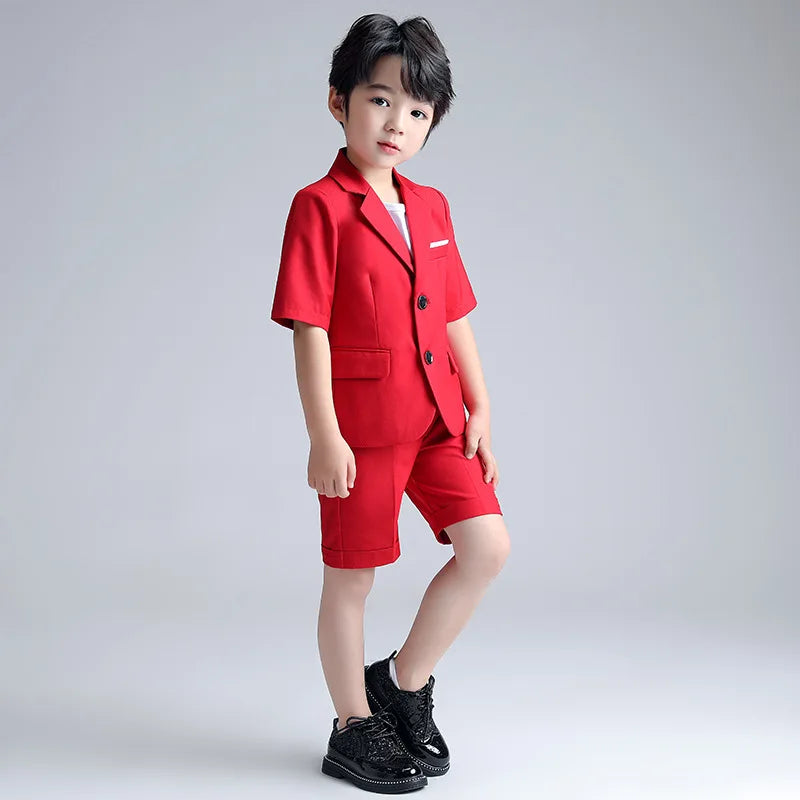 Boys Summer Blazer Jacket +Shorts 2PCS Clothing Set School Kids Wedding Tuxedo Dress Children Chorus Performance Dress Costume