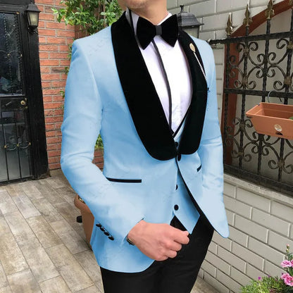 Fashion Men's Suit 3 Pieces Slim Fit Prom Tuxedos Tweed Shawl Lapel Wedding Grooms Blazer Vest Pants Wholesale