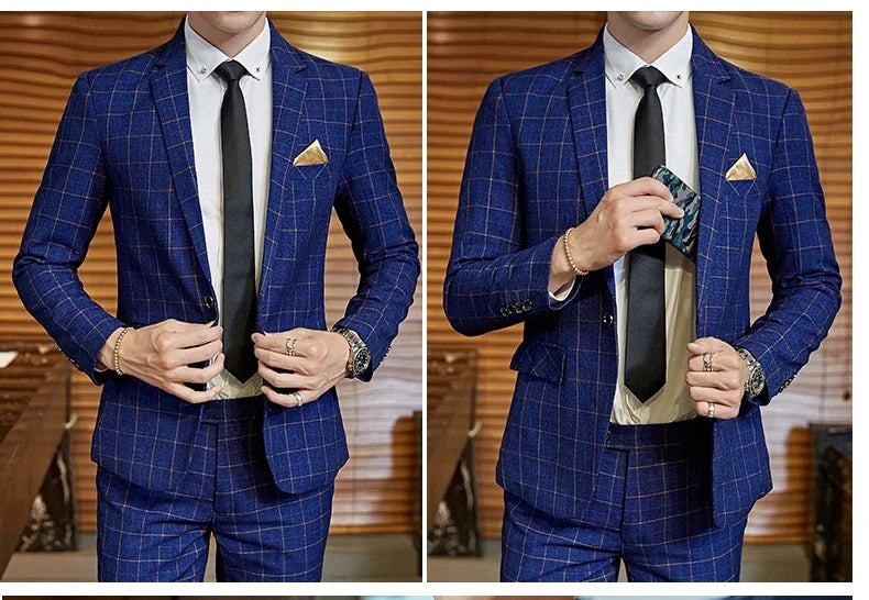Men's Plaid Smart Casual Blazer Slim Fit Single Button Suit Jacket for Wedding & Business