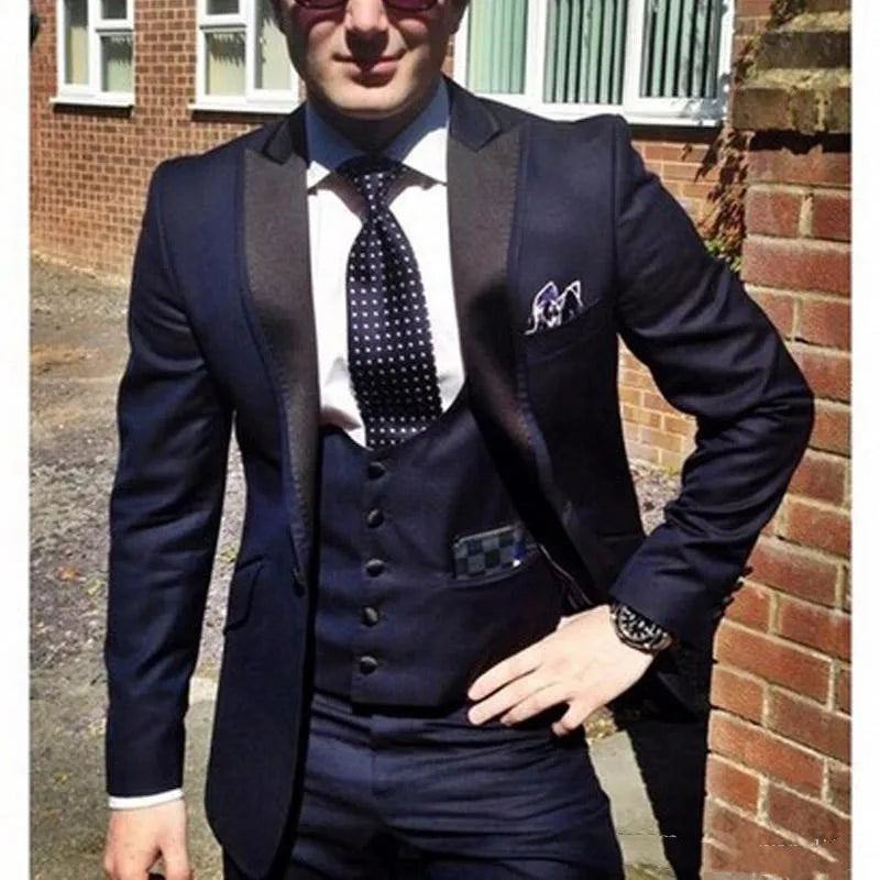 Embossing Slim Fit Wedding Tuxedo for Groom 3 Piece Men's Suits Jacket Waistcoat with Pants Notched Lapel Male Costume Coat