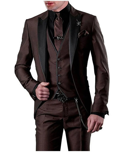 Men wedding Suits Slim Fit Business Suit Groom Champagne black Tuxedos for Formal Wedding suit (Blazer+Pants+Vest)