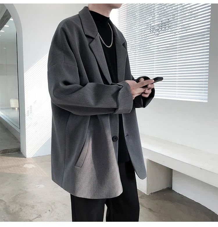 British-style Blazers Men Leisure Trendy Loose Suit Jackets Male Retro Daily Ins Streetwear All-match Simple Korean Suit-tops