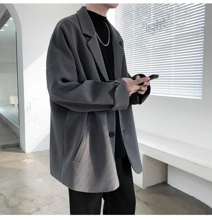 British-style Blazers Men Leisure Trendy Loose Suit Jackets Male Retro Daily Ins Streetwear All-match Simple Korean Suit-tops