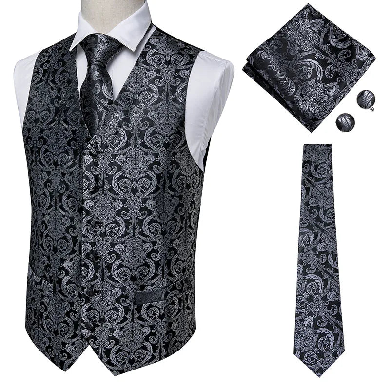 Men's Paisley Vest Suit Set – Navy Blue Formal Waistcoat for Wedding & Smart Casual