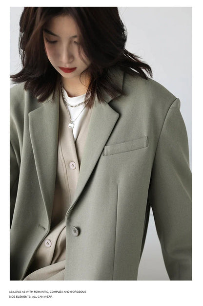 Women Office Lady Blazer Cuff Embroidery Wide Shoulder Twill Suit Women's Autumn Ladies Outerwear  Stylish Tops