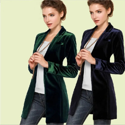 New Female High Quality Chic Tops Europe women's velvet blazer Slim Fit Long OL jacket Ladies Blouses Suit Coat Free Shipping