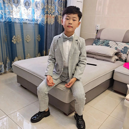 School uniform Dress for boys Formal Birthday Suits for Weddings Blazer Pants 2Pcs Kids Gentleman Party Child Clothing Sets F64