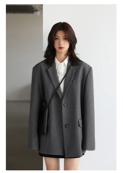 Women Office Lady Blazer Cuff Embroidery Wide Shoulder Twill Suit Women's Autumn Ladies Outerwear  Stylish Tops
