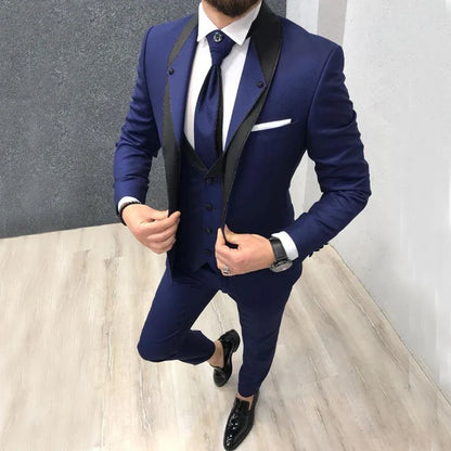Men Suits Custom Navy Blue Slim Fit Wedding Costume Suit For Men Groom Suit Tuxedos 3 Pieces Groomsmen Party Suit Wedding