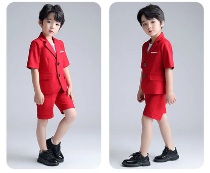 Boys Summer Blazer Jacket +Shorts 2PCS Clothing Set School Kids Wedding Tuxedo Dress Children Chorus Performance Dress Costume