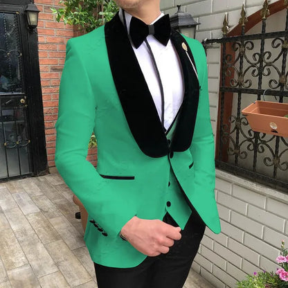 Fashion Men's Suit 3 Pieces Slim Fit Prom Tuxedos Tweed Shawl Lapel Wedding Grooms Blazer Vest Pants Wholesale