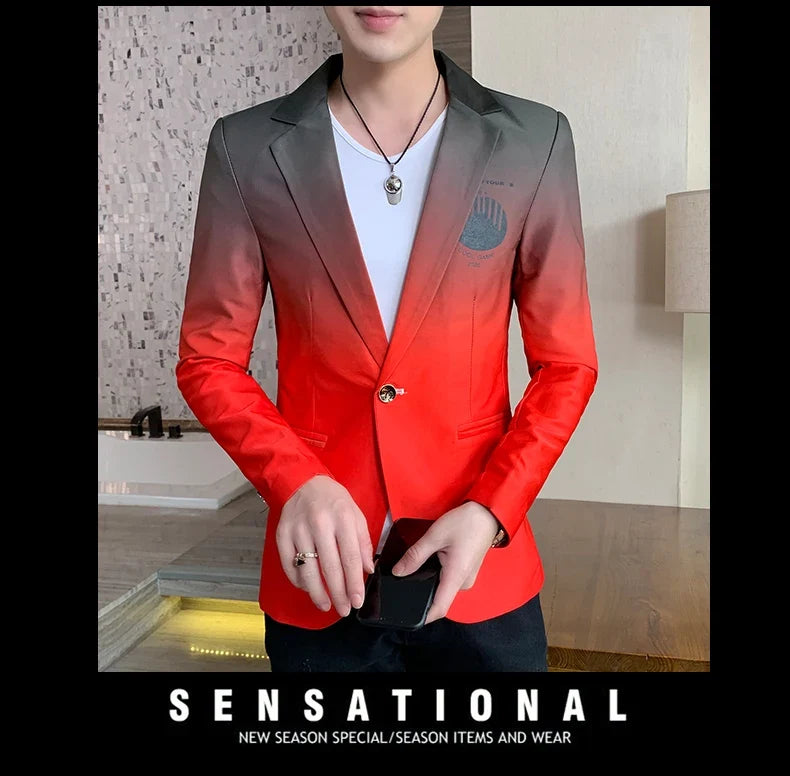 Men's Suit Jacket Gradient Blazer Male Gothic Coat New Masculino Korean Slim Casual Men's Dress Jacket Coat Luxury Suit for Men