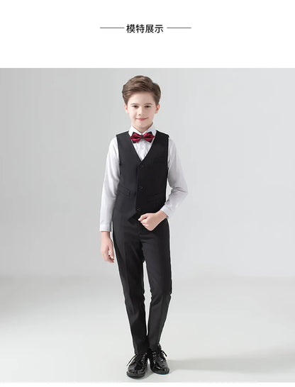 Flower Boys Formal Wedding Suit Kids Prom Party Tuxedo Blazer Children's Day Pinao Performance Costume school uniform 2-14T