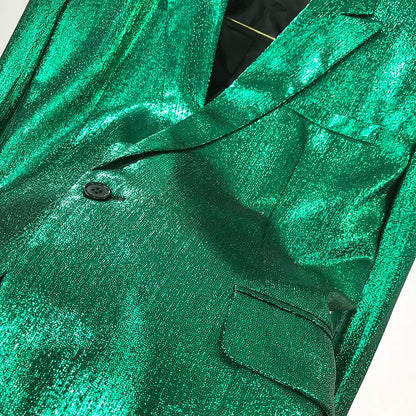 Bar Nightclub Shinny Silver Blue Green Blazer For Male Singer Host Stage Performance Costume Thin Style Slim One Button Coat