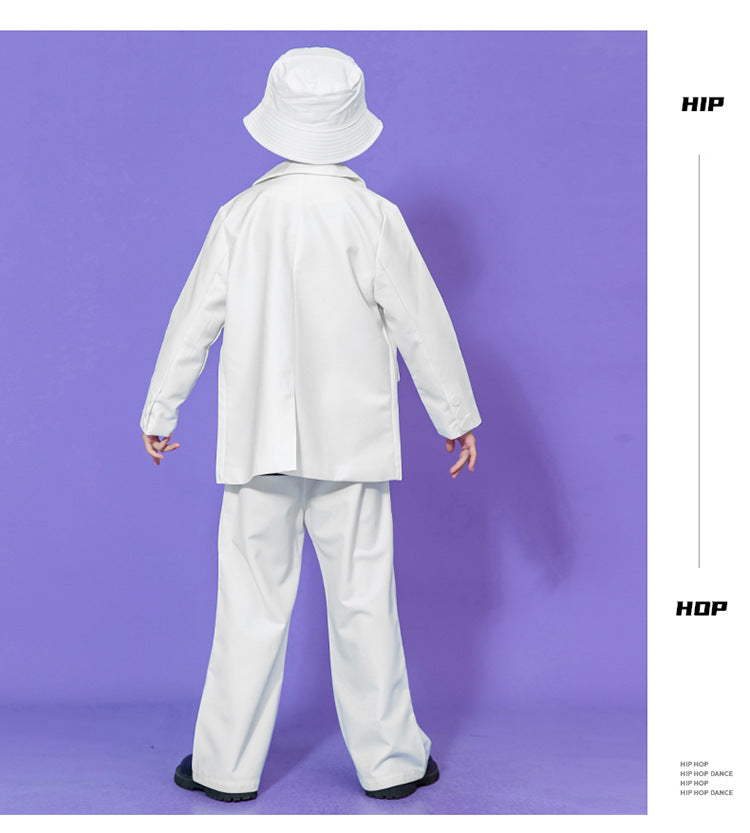 Hip Hop Boys Solid Suit Jacket Outfits Girls Loose Blazer Street Dance Pants Clothes Sets Children Streetwear Kids Jazz Costumes