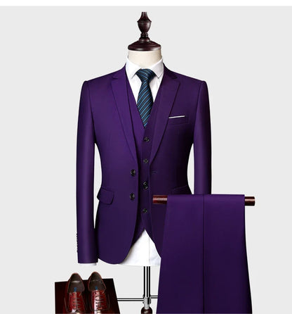 Blazers Set Suits for Men(Jacket + Vest + Pants)three Piece Set Solid Business Casual Slim Fit Formal Dress Groom Tuxedo Wedding