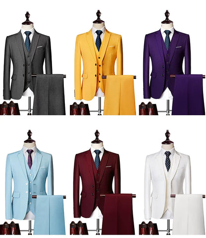 Blazers Set Suits for Men(Jacket + Vest + Pants)three Piece Set Solid Business Casual Slim Fit Formal Dress Groom Tuxedo Wedding