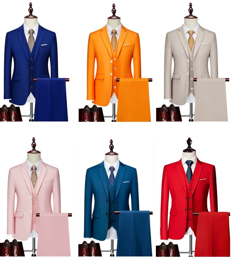 Blazers Set Suits for Men(Jacket + Vest + Pants)three Piece Set Solid Business Casual Slim Fit Formal Dress Groom Tuxedo Wedding