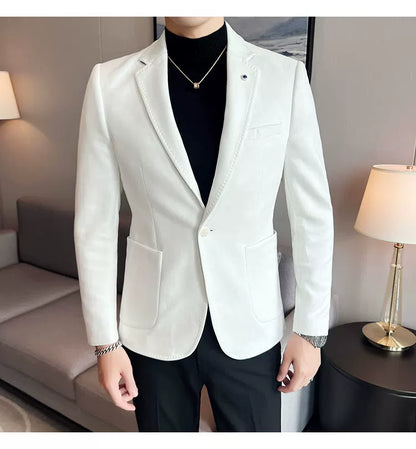 New Fashion Suit Coat Men's Slim Fit Deerskin Velvet Elegant Luxury Blazer Coat Business Casual Wedding Plus Size Suit 4XL-S