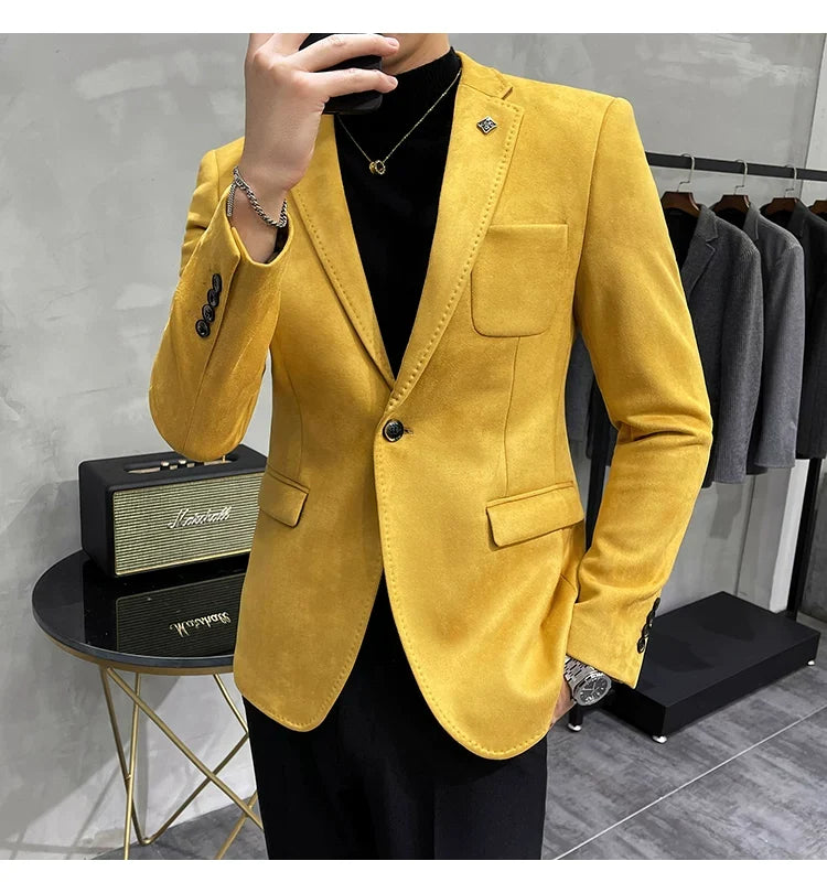 Men's Deerskin Fleece Jacket Suit Coat Blazer Men's Business Leisure Slim Fit Brand Fashion High Quality Single Button Suit Coat