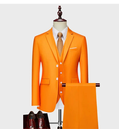 Blazers Set Suits for Men(Jacket + Vest + Pants)three Piece Set Solid Business Casual Slim Fit Formal Dress Groom Tuxedo Wedding