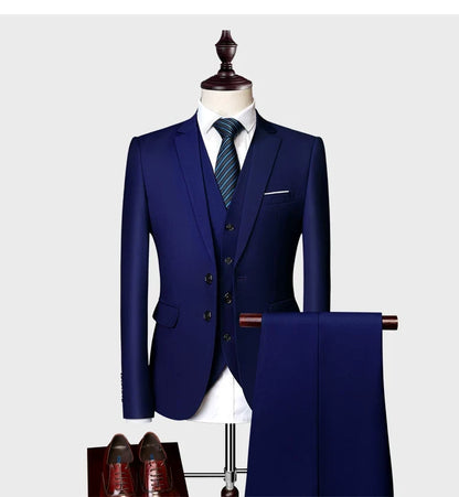 Blazers Set Suits for Men(Jacket + Vest + Pants)three Piece Set Solid Business Casual Slim Fit Formal Dress Groom Tuxedo Wedding