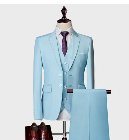 Blazers Set Suits for Men(Jacket + Vest + Pants)three Piece Set Solid Business Casual Slim Fit Formal Dress Groom Tuxedo Wedding