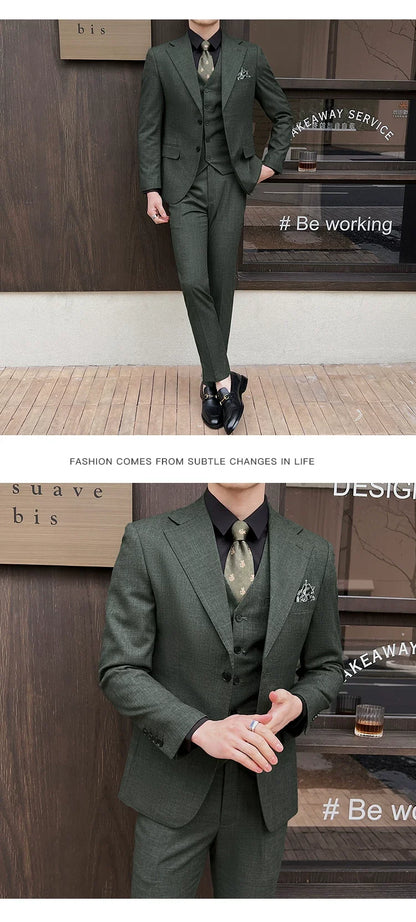 ( Jacket + Vest + Pants ) 2024 New Luxury Men High-end Suit Formal Groom Wedding Tuxedo Mens Work Party Slim Fit Suit 3 Piece