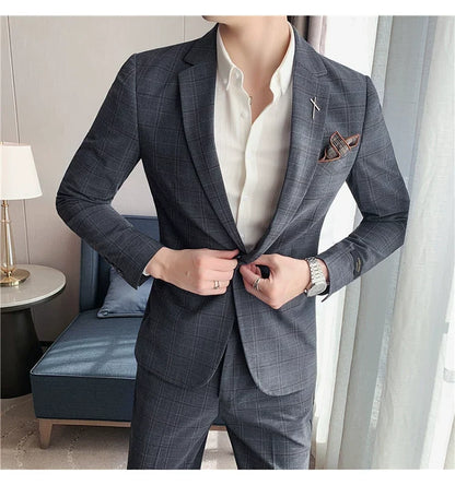 (Jacket+Pant) 2023 Latest Design Check Men Suit Groom Wedding Stage Tuxedos Best Costume Men Business Social Suits 2 Piece Set
