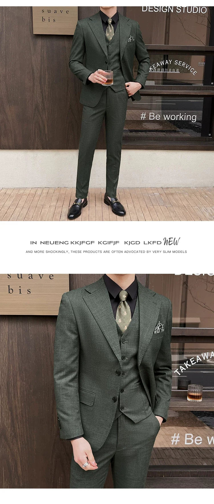 ( Jacket + Vest + Pants ) 2024 New Luxury Men High-end Suit Formal Groom Wedding Tuxedo Mens Work Party Slim Fit Suit 3 Piece