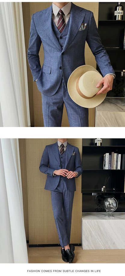 ( Jacket + Vest + Pants ) 2024 New Luxury Men High-end Suit Formal Groom Wedding Tuxedo Mens Work Party Slim Fit Suit 3 Piece