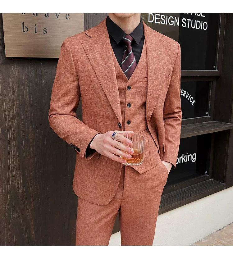 ( Jacket + Vest + Pants ) 2024 New Luxury Men High-end Suit Formal Groom Wedding Tuxedo Mens Work Party Slim Fit Suit 3 Piece