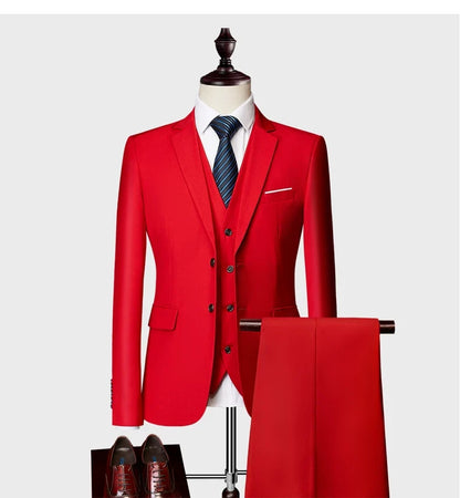 Blazers Set Suits for Men(Jacket + Vest + Pants)three Piece Set Solid Business Casual Slim Fit Formal Dress Groom Tuxedo Wedding