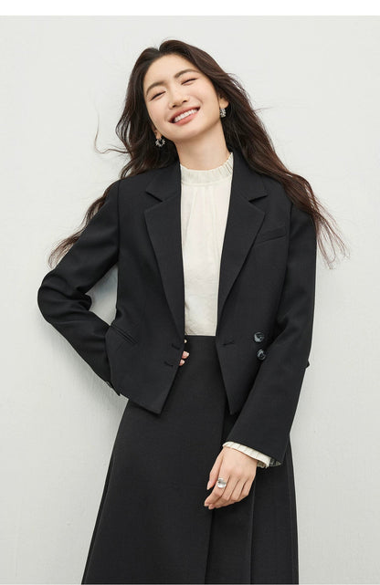 Women's Linen Commuter Blazer 2026 Spring Autumn New Cropped Jacket Minimalist Elegant Outerwear for Ladeis 161XC6215