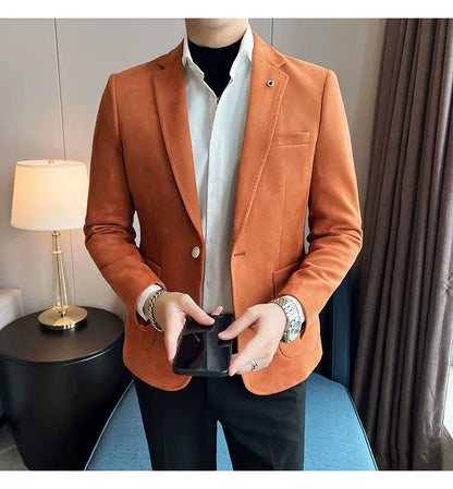 New Fashion Suit Coat Men's Slim Fit Deerskin Velvet Elegant Luxury Blazer Coat Business Casual Wedding Plus Size Suit 4XL-S