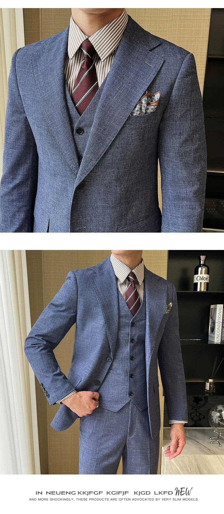 ( Jacket + Vest + Pants ) 2024 New Luxury Men High-end Suit Formal Groom Wedding Tuxedo Mens Work Party Slim Fit Suit 3 Piece
