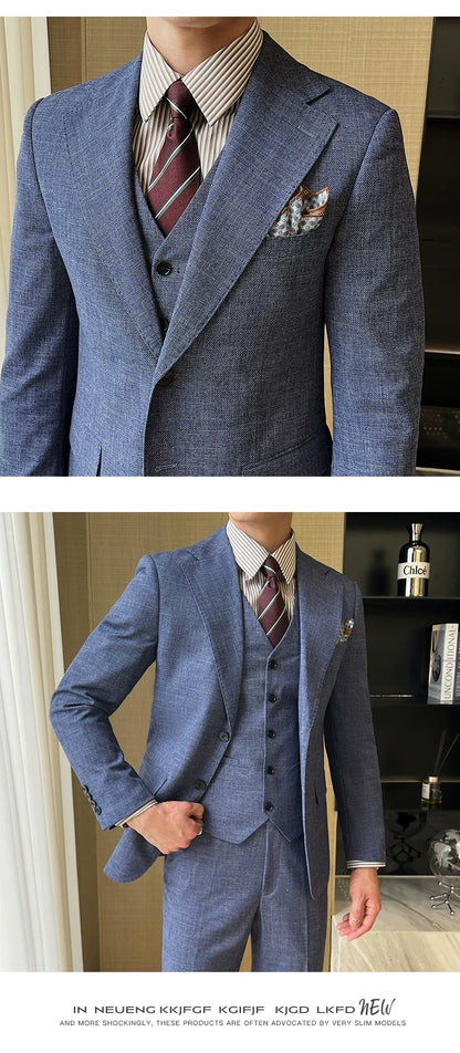 ( Jacket + Vest + Pants ) 2024 New Luxury Men High-end Suit Formal Groom Wedding Tuxedo Mens Work Party Slim Fit Suit 3 Piece