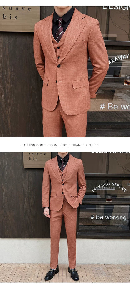 ( Jacket + Vest + Pants ) 2024 New Luxury Men High-end Suit Formal Groom Wedding Tuxedo Mens Work Party Slim Fit Suit 3 Piece