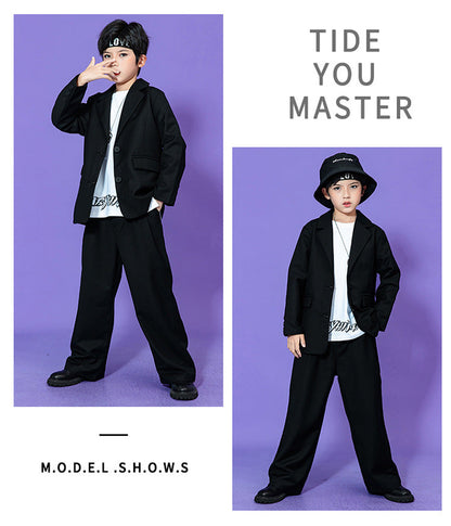Hip Hop Boys Solid Suit Jacket Outfits Girls Loose Blazer Street Dance Pants Clothes Sets Children Streetwear Kids Jazz Costumes