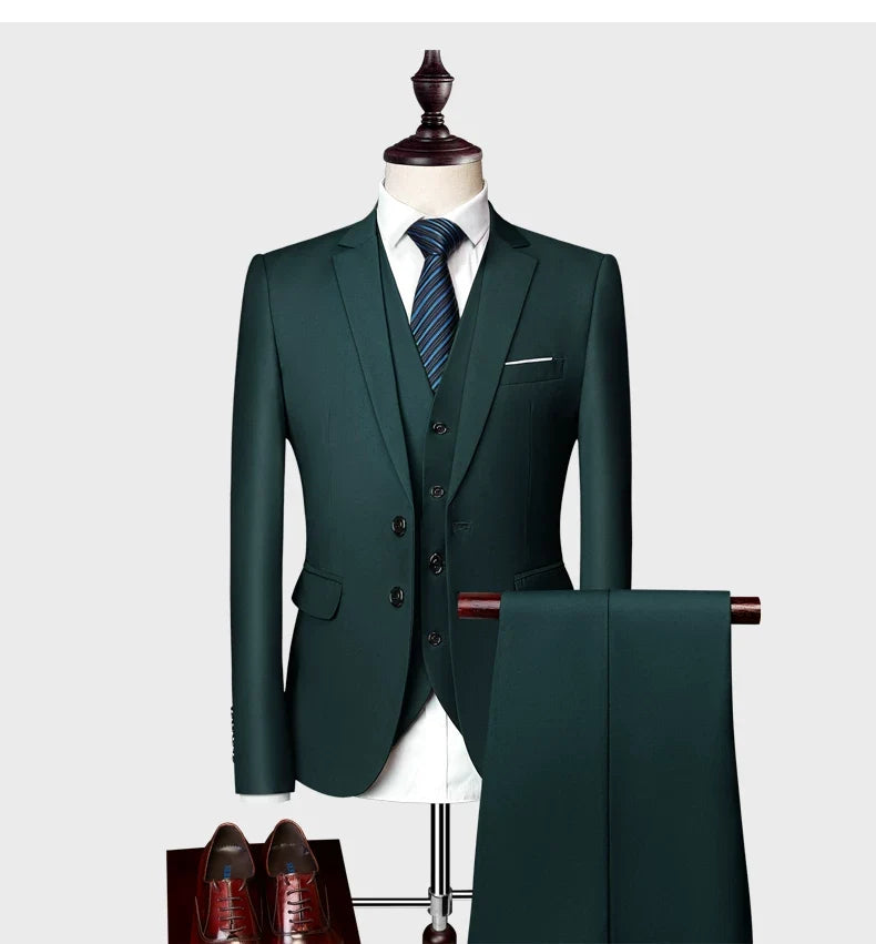 Blazers Set Suits for Men(Jacket + Vest + Pants)three Piece Set Solid Business Casual Slim Fit Formal Dress Groom Tuxedo Wedding