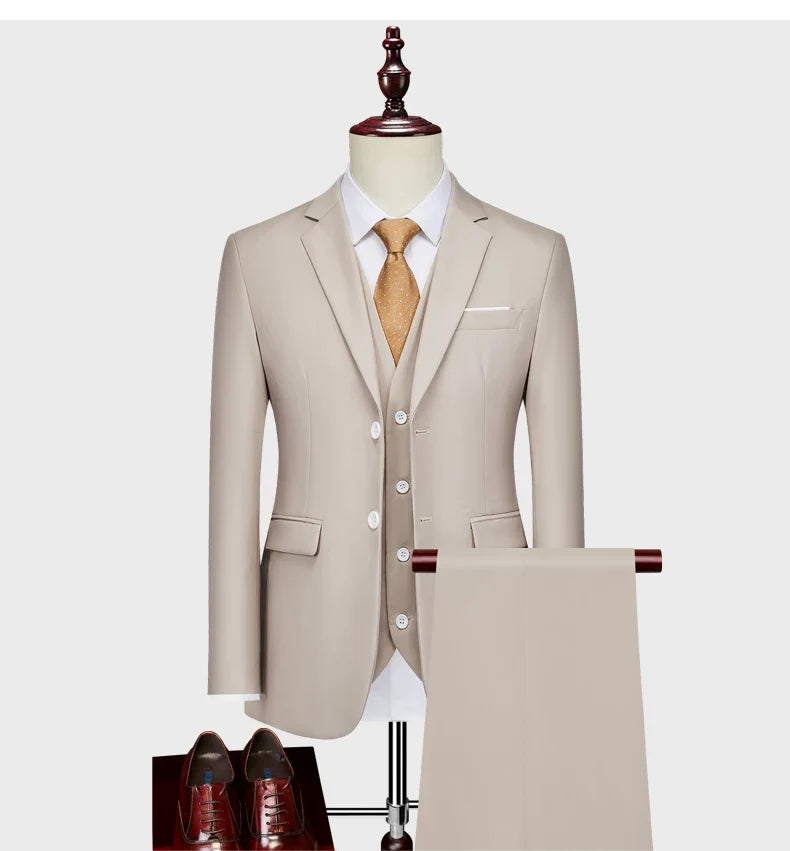 Blazers Set Suits for Men(Jacket + Vest + Pants)three Piece Set Solid Business Casual Slim Fit Formal Dress Groom Tuxedo Wedding
