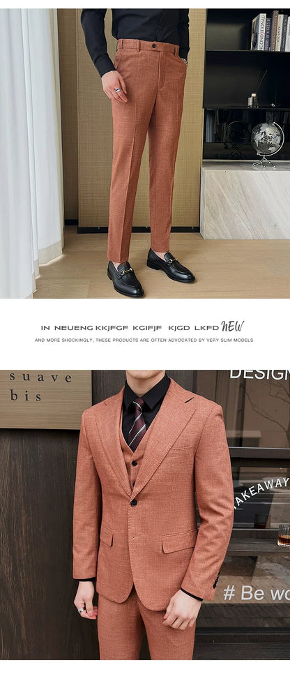 ( Jacket + Vest + Pants ) 2024 New Luxury Men High-end Suit Formal Groom Wedding Tuxedo Mens Work Party Slim Fit Suit 3 Piece