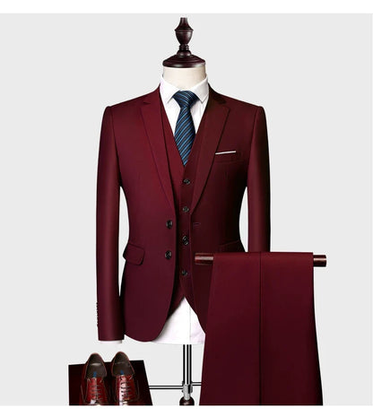 Blazers Set Suits for Men(Jacket + Vest + Pants)three Piece Set Solid Business Casual Slim Fit Formal Dress Groom Tuxedo Wedding